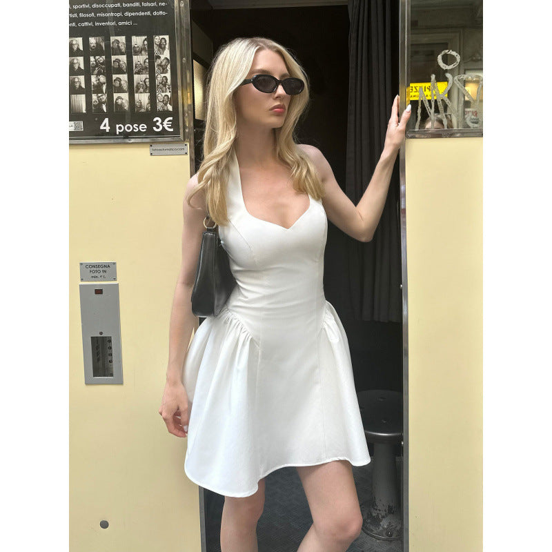 Export fashion women's clothing  summer new arrivalinssexypure colorv neckstylish street halter waist dress