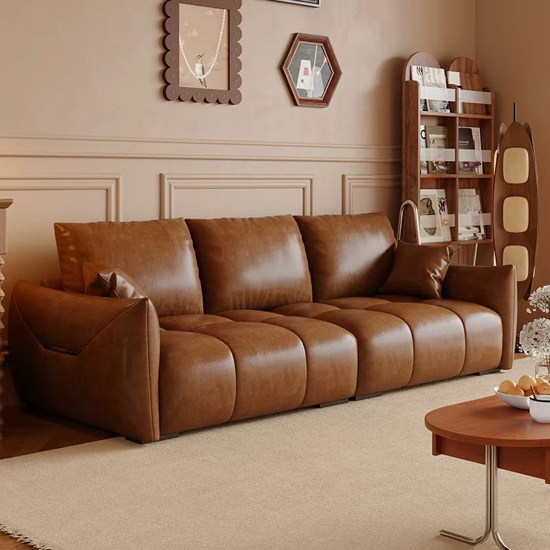 Retro oil wax leather sofa modern casual living room size apartment straight row three-slot distressed medieval style sofa