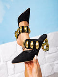 Amazon black high heel sandals with irregular gold buckle detail - party, open back, comfortable, minimalist women's sandals - 2026 collection