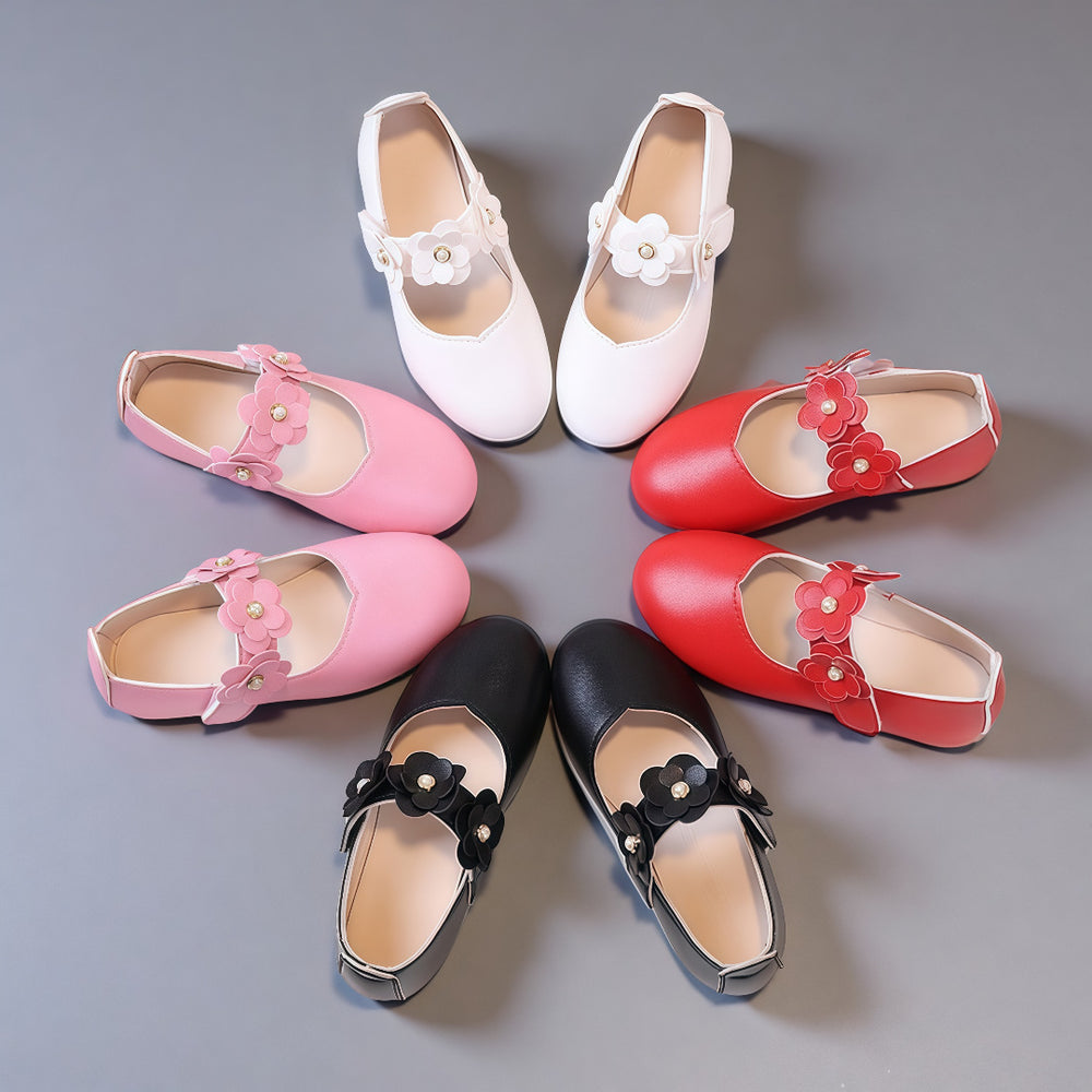 Girls' leather shoes - new spring/autumn  collection: stylish princess shoes for little girls, featuring floral designs, soft soles, and casual comfort for mid-to-large sized children
