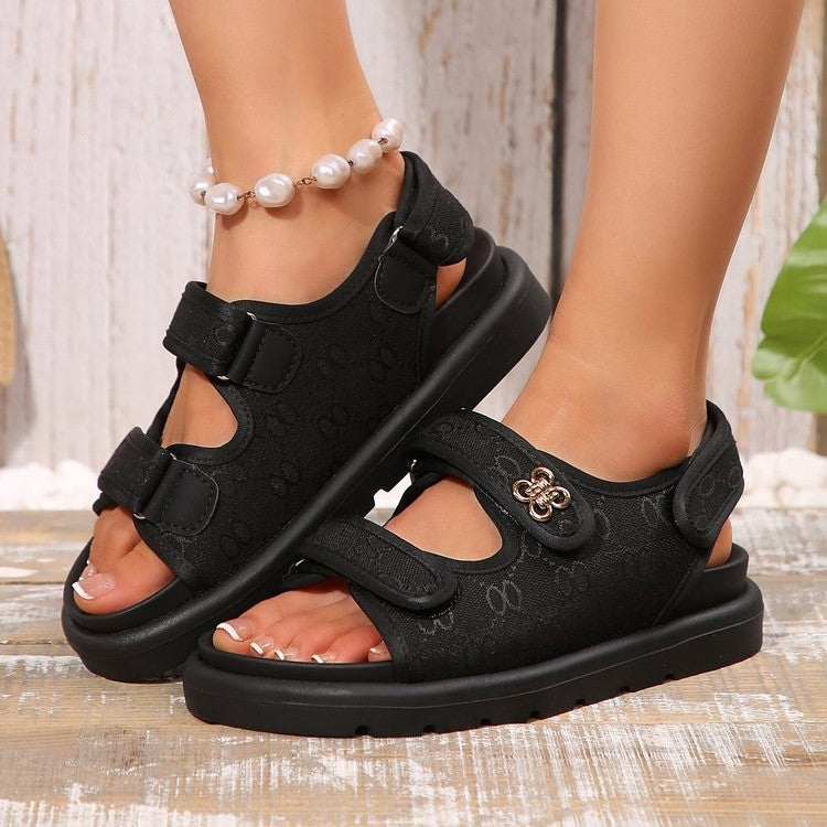 Summer plus sizeexport denim velcro high heel thick sole sandals new arrival cross-border fashionroman women