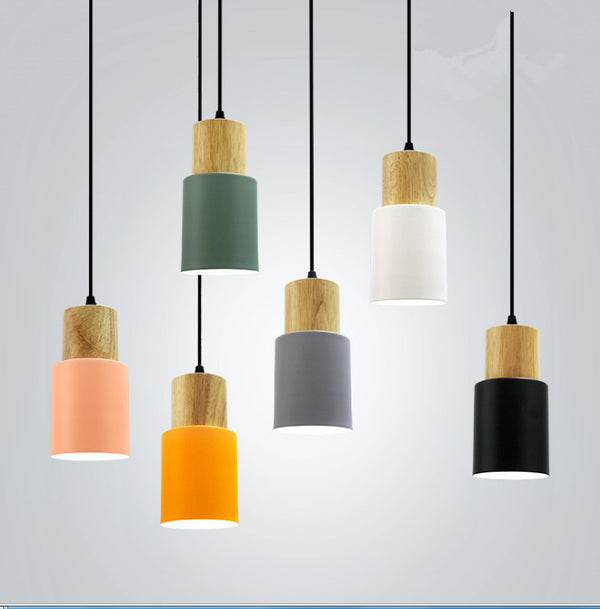Nordic new creative bedside lamp restaurant wrought iron bedroom lamp simple solid wood single head multi-color fresh small chandelier