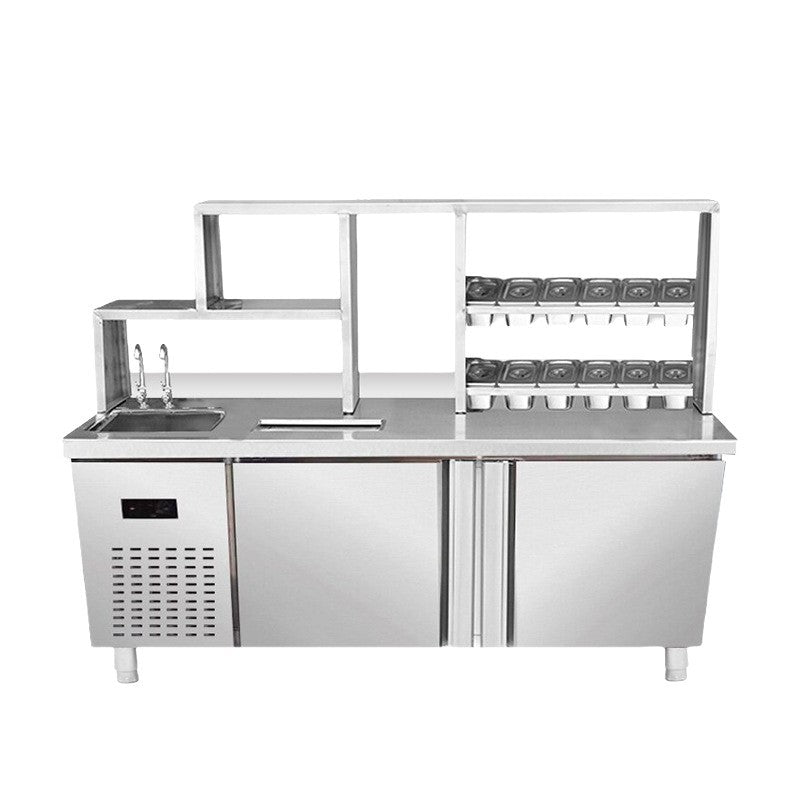Commercial water bar & milk tea station - stainless steel refrigerated workstation - all-in-one cabinet - customizable coffee shop bar set