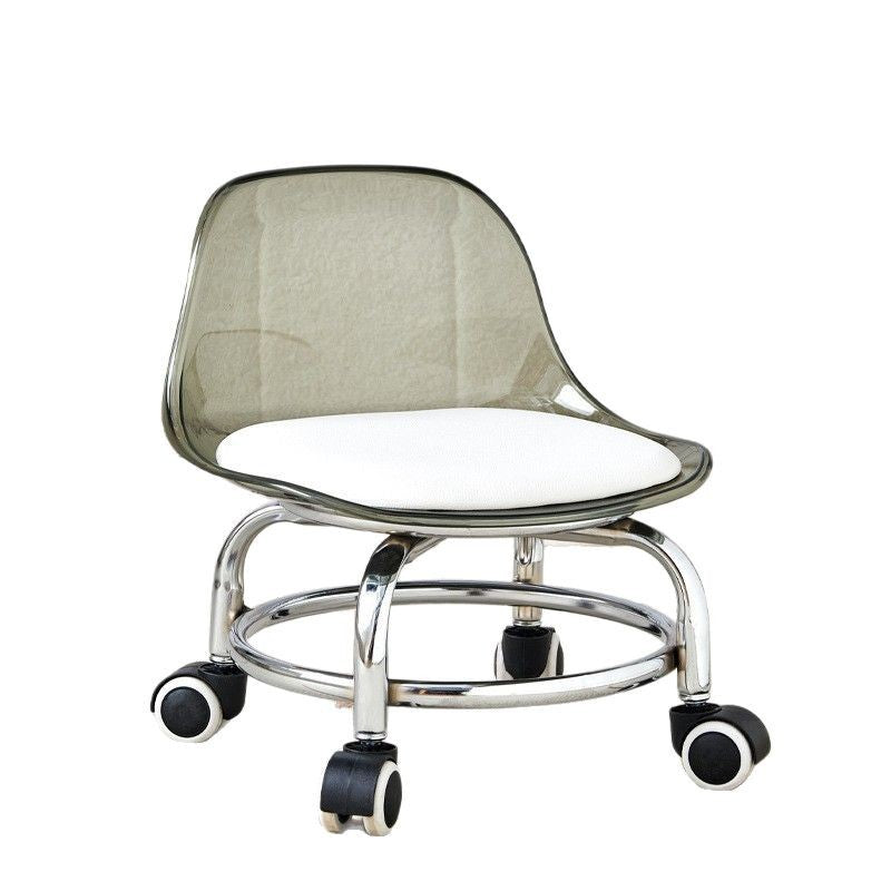 Acrylic swivel stool with low seat, silent transparent backrest, small chair with casters, baby-sitting stool, trendy shoe changing stool