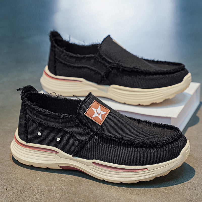 2026 summer new men's retro raw edge slip-on canvas shoes - breathable, soft sole, versatile casual loafers - trendy style
