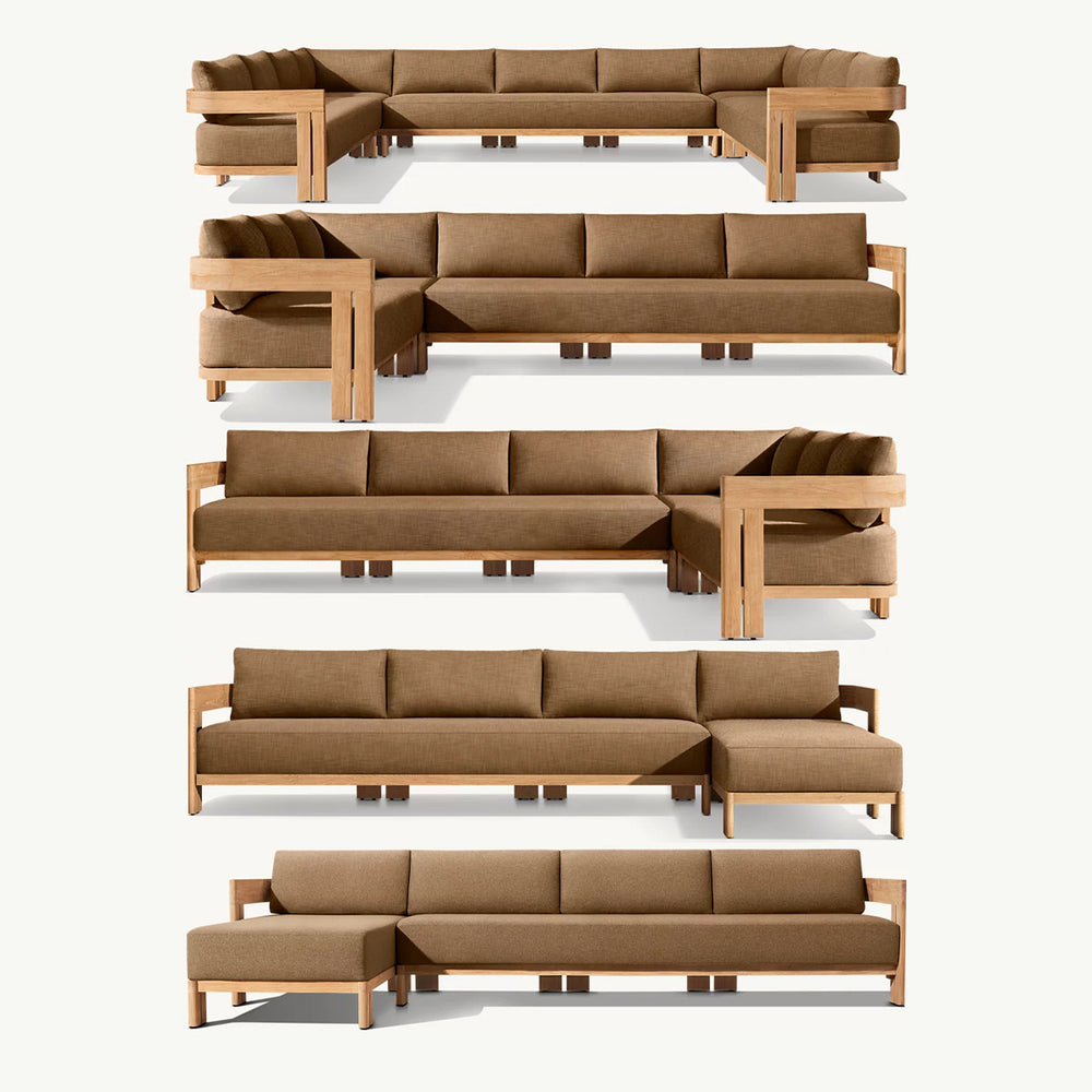 Outdoor teak sofa furniture for villas and hotels - solid wood, sun & rain resistant, teak outdoor patio sofa