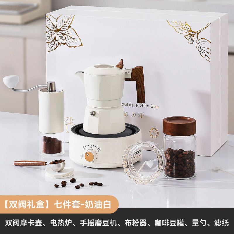 Double valve moka pot set coffee maker gift box set hand brew coffee utensils souvenir hand brew coffee gift