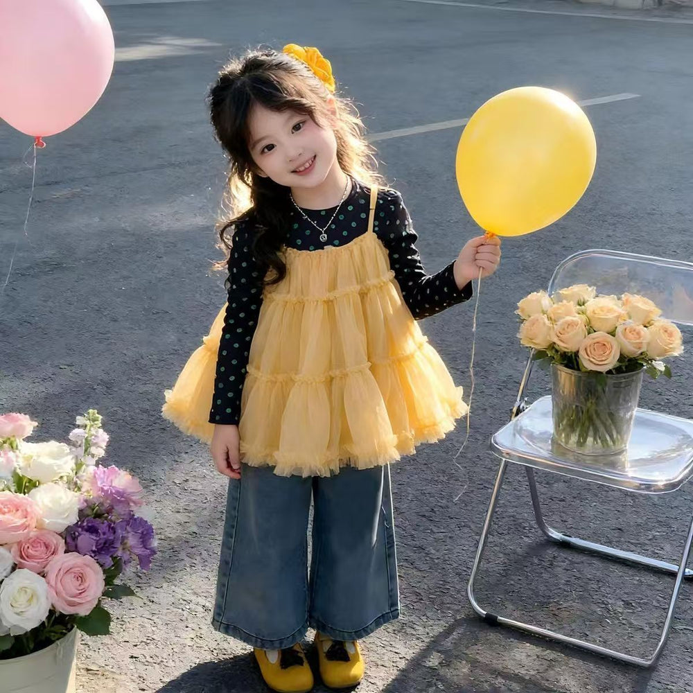 Girls' spring outfit : new princess sundress set with lace trim – stylish, sweet, and princess-inspired