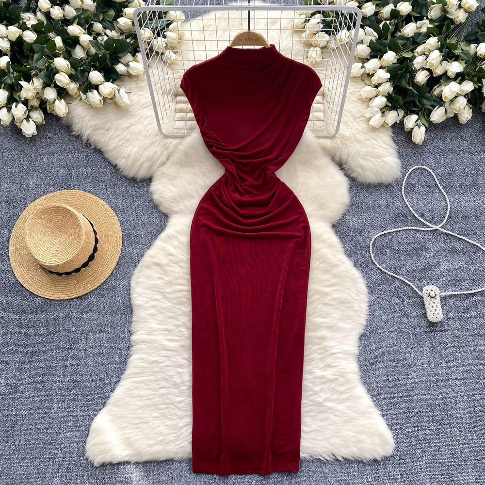 High and cold royal sister dress goddess elegant scheming pleated waist slimming look medium long hip skirt fashion long skirt