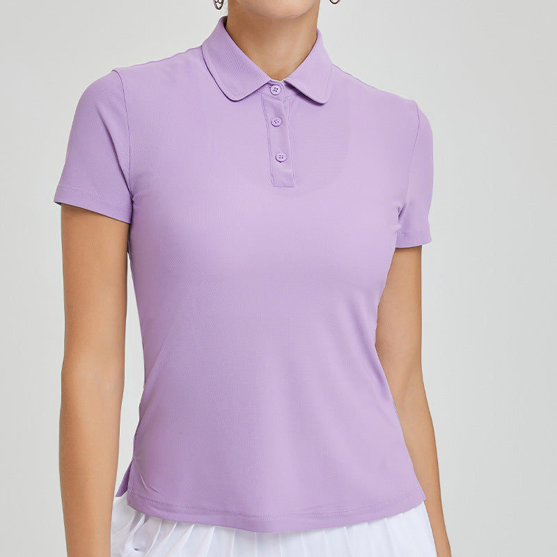 Women's short-sleeve t-shirt tennis top - athletic, casual, breathable, cooling, golf polo shirt - slim fit, waist-cinching, quick-dry