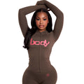 autumn new european and american cross-border versatile sexy letter print hooded long sleeve cardigan top and pants set