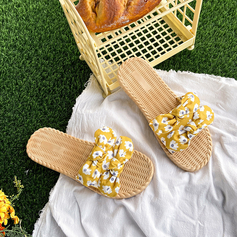 Summernew arrivalflower sandals and slippers for women outwear small fresh bows soft bottomnon-slip beach shoes flip-flops