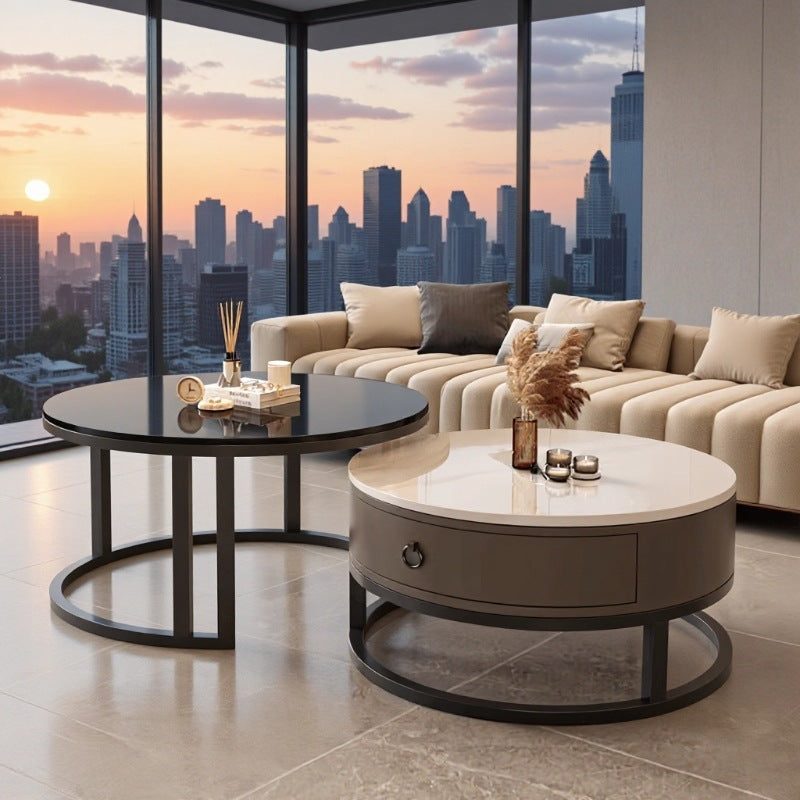 Rock slab coffee table living room solid wood table balcony small apartment for homecasualaccessible luxury round side table retractable combination