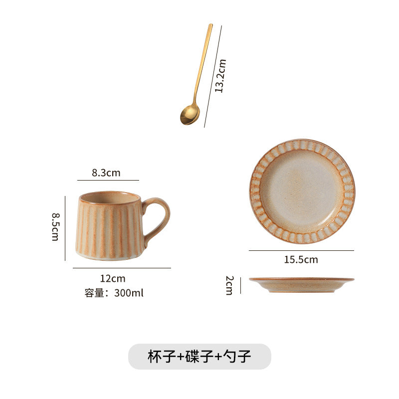 Vintage personalized ceramic striped afternoon tea milk coffee cup hand-painted stoneware mug italian nostalgic style cup and saucer set