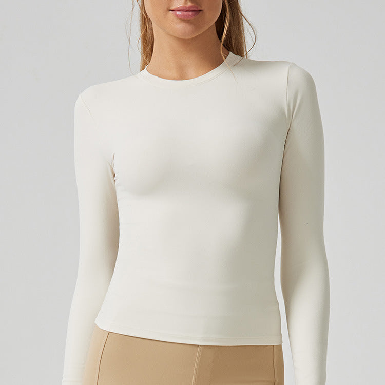 Thin casual running sports t-shirt fitness wear long sleevesslimming look round neck topsilm yoga wear long sleevesautum
