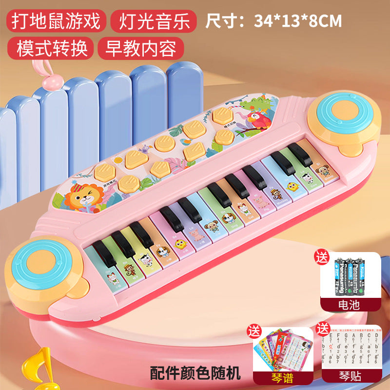 Children's electronic keyboard piano with microphone - ages 1-3-6 - musical light-up gopher toy - beginner's starter kit for babies