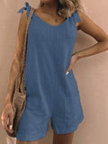 summer   hot-selling solid color cotton linen patch pocket fashion jumpsuit