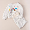 girls' spring/autumn tracksuit set - cartoon lace trim, outdoor two-piece korean style kids' clothing