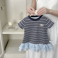 【summer clearance with free shipping】 new striped lace trim short sleeve t-shirt for women - spring/summer designer style