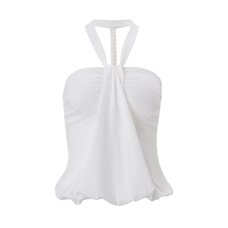 European and american style women's summer  new one-shoulder halter neck sleeveless solid color inner layer/outer wear tank top