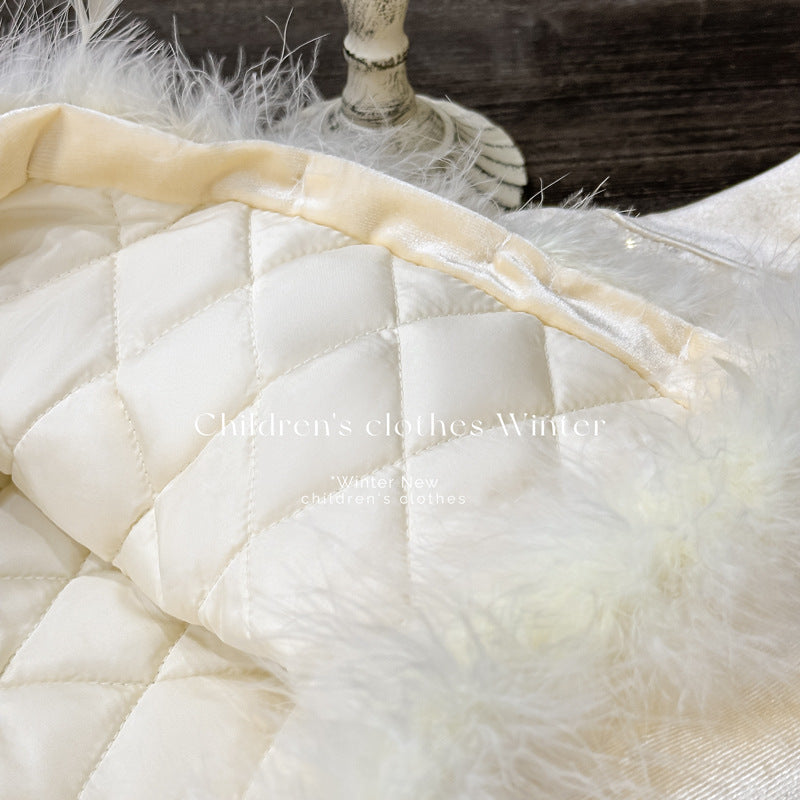 Girls' dress  new quilted padded vest dress chinese style sweater two-piece set new year's outfit