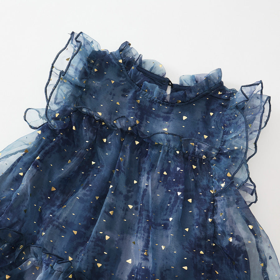 Girls' summer dress  new sequin tank dress baby girl chic mesh dress elegant trendy kids' dress