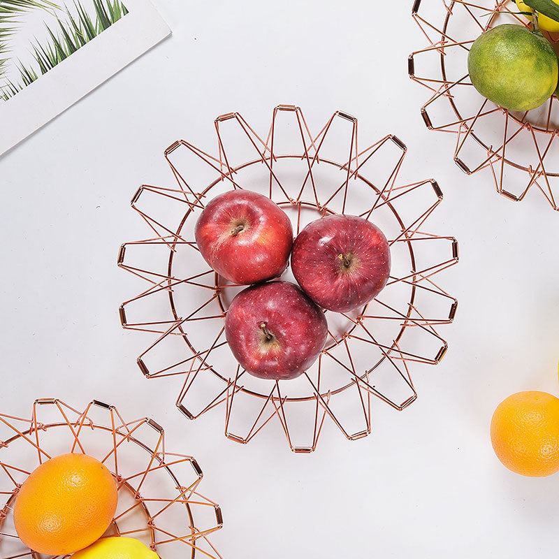 Cross-border  folding storage fruit basket retractable creative drain basket household living room variable iron wire fruit basket