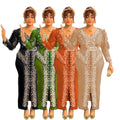 supply, hot-selling in africa, v-neck, hot diamond beads, bubble mesh sleeves, waist-length skirt, slit dress