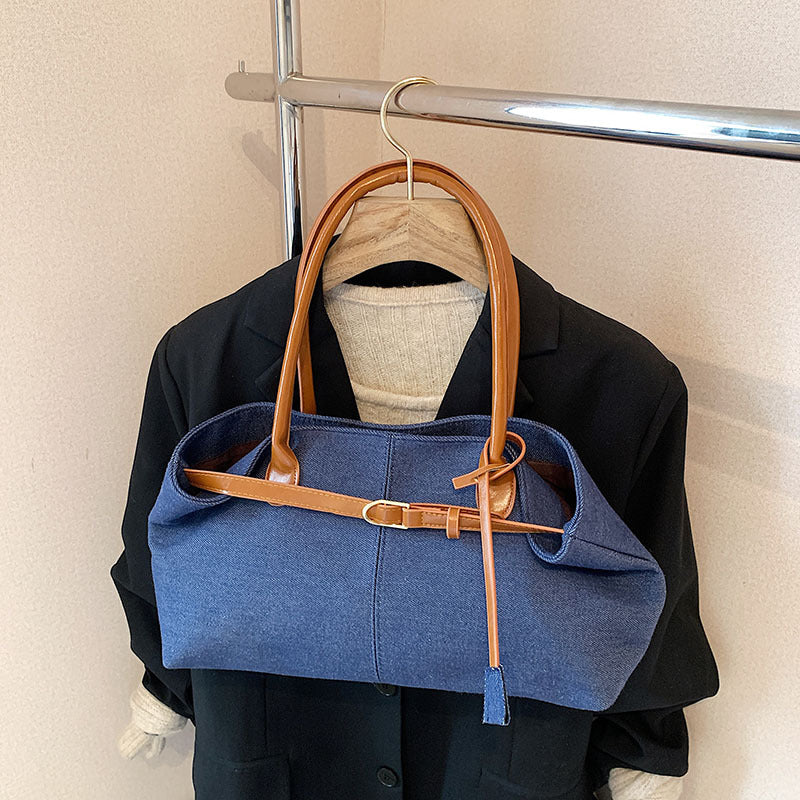 Casual denim underarm bag women's 2025 new fashion portable tote bag large capacity commuter shoulder bag