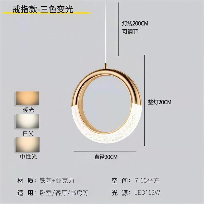 Luxury gold crystal crescent moon ring bedside pendant light - modern minimalist c-ring for bedroom, bar, entryway, and boutique hotel ambiance