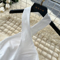 French riviera style white lace trim halter dress - high waist a-line maxi dress for a chic and alluring look