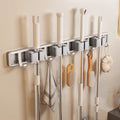 Wall-mounted mop and broom holder, no-drill hook, balcony, bathroom, toilet, snap-on fixed broom storage organizer