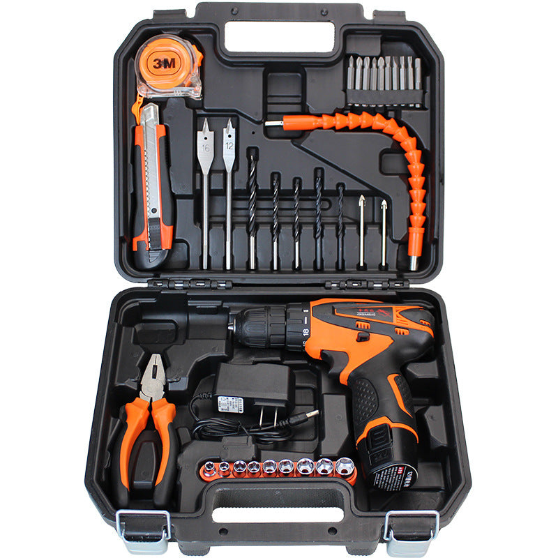Lithium battery drill comprehensive toolbox set Household combination tool Hand drill 12v 21V lithium battery drill hardware set