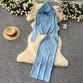Fall and wintercasualsuitfemale celebrityfashion hot diamond hooded zipper cardigansweateroutwearknitting hip skirt