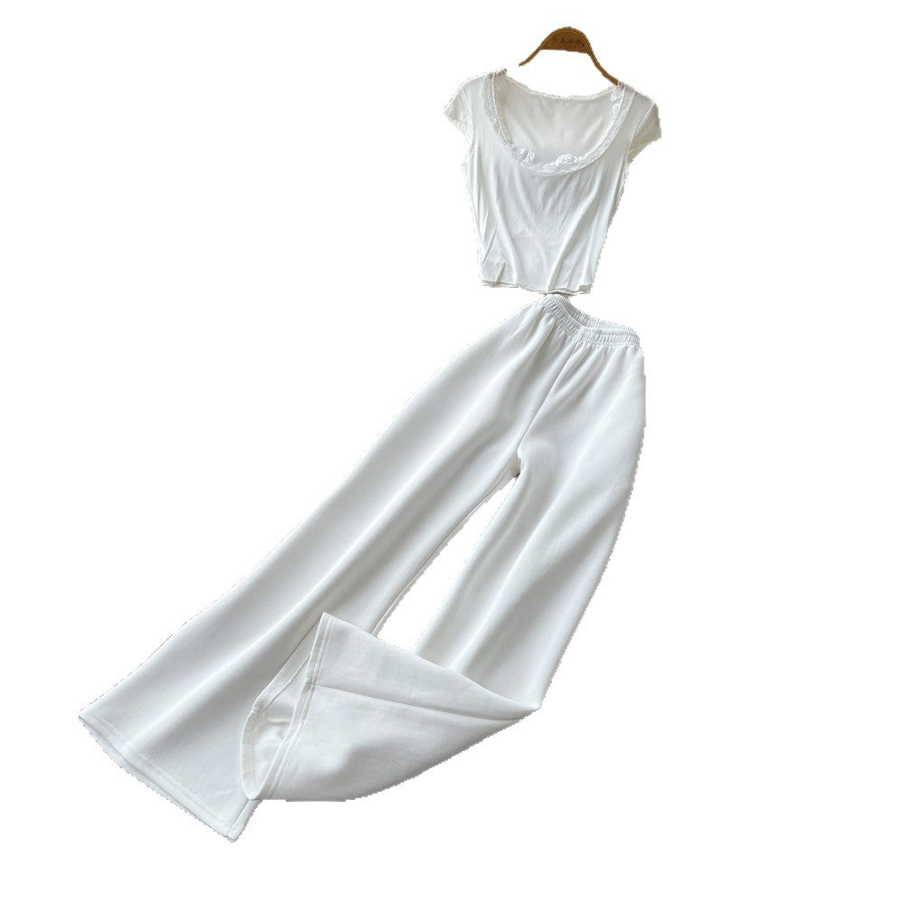 Light mature style v neck sleeveless t-shirt lazy high waistloose pants women's summercasualcasualelegantwork clothingtwo-piece set
