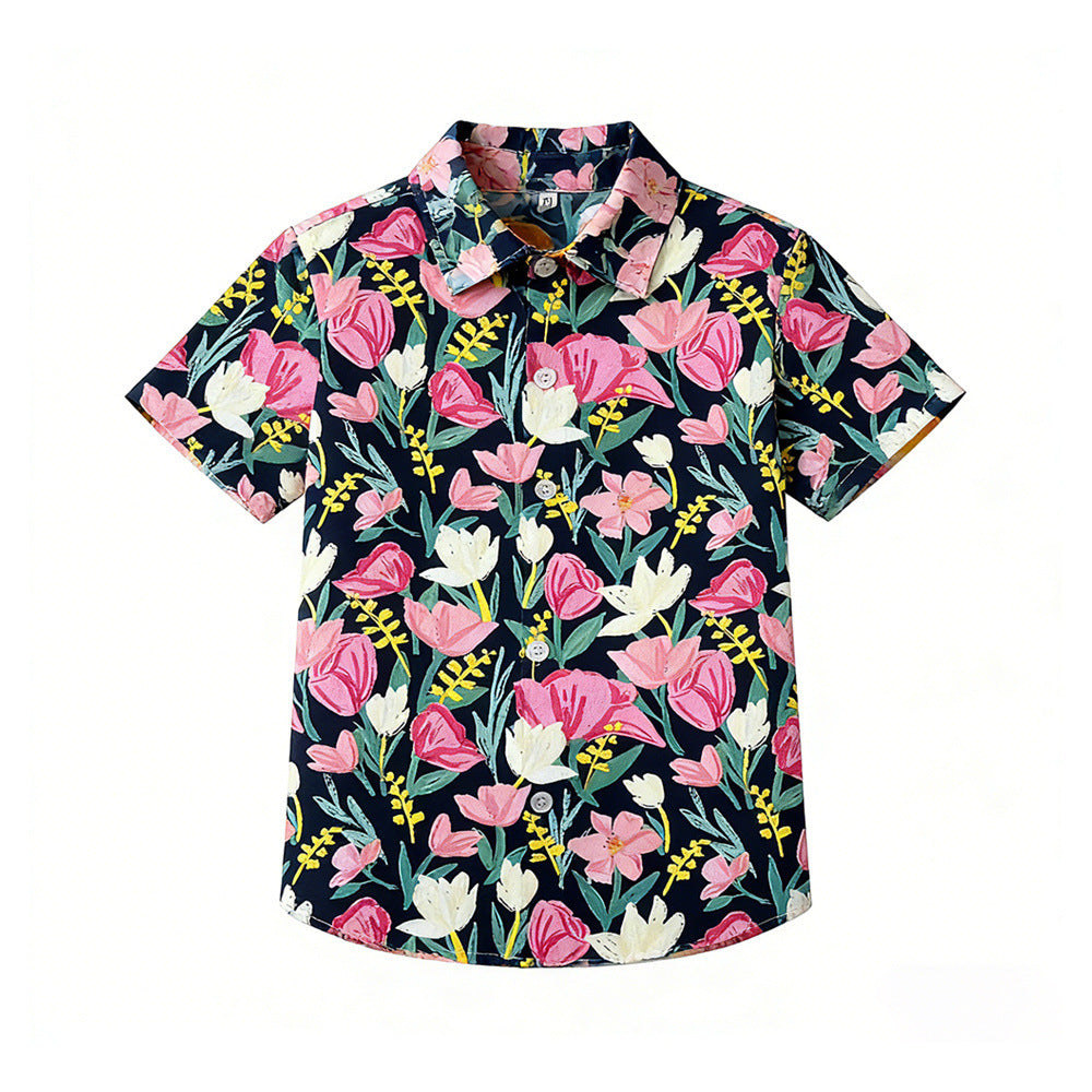 New summer retro hong kong style artsy relaxed fit hawaiian floral shirt - unisex, perfect for summer, children's day, and family matching outfits