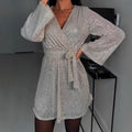 2025 spring collection: new v-neck sequin dress for women - perfect for aliexpress, ebay, and amazon. featuring a sparkling sequin design, long sleeves, and a nightclub/ins style