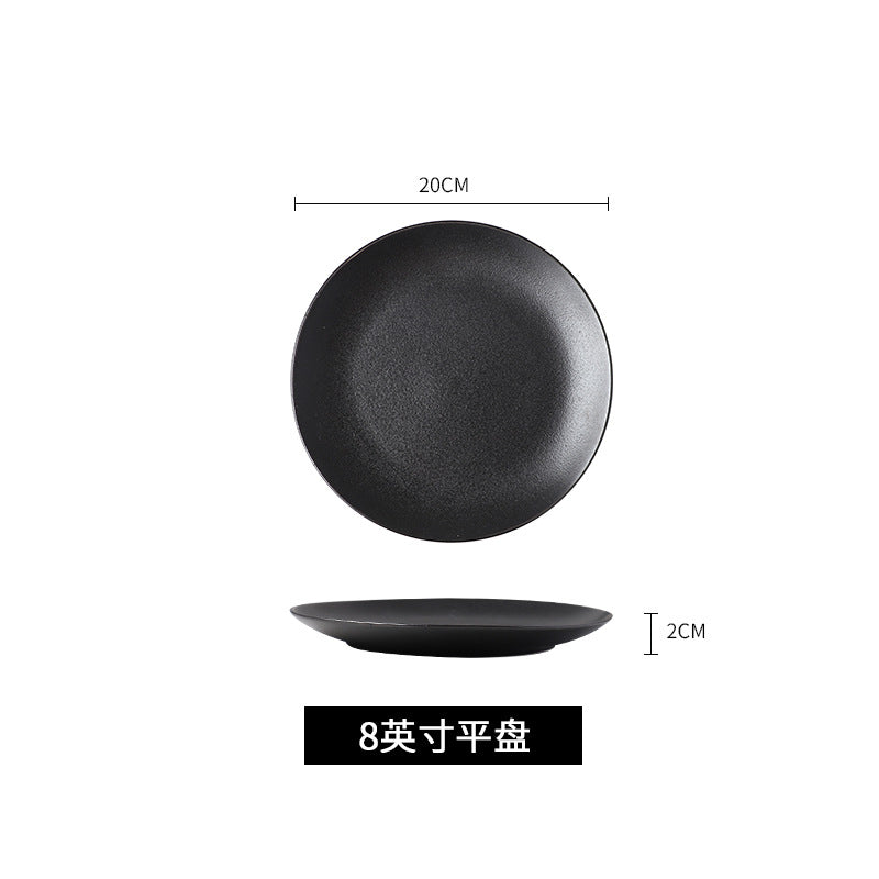 Black japanese-style frosted steak plate, creative commercial snack frosted black long plate, sushi plate, household rice bowl cup