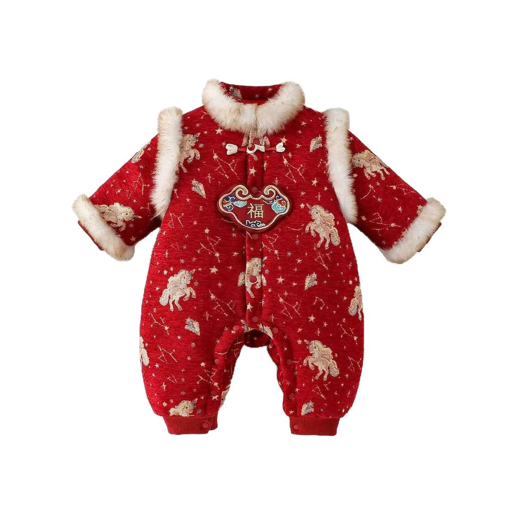 Baby winter onesie new year's outfit, new year's greeting outfit, winter clothes, newborn baby 100-day celebration, first birthday red dress, romper