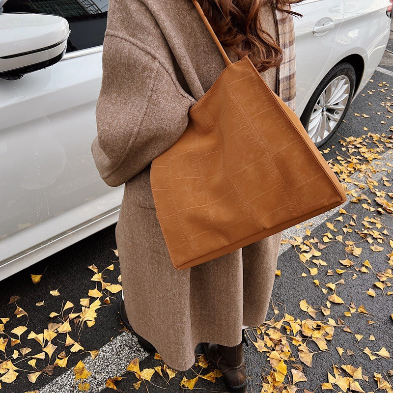 Cross-border wholesale stone pattern bag large-capacity women's bag 2025 new simple and versatile commuter bag shoulder messenger bag