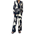 cross-border european and american women's clothing: new summer collection - unique graffiti casual turn-down collar shirt long sleeve fashion set