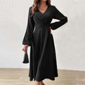 cross-border french chic v-neck dress - autumn/winter elegant a-line high-waisted midi dress