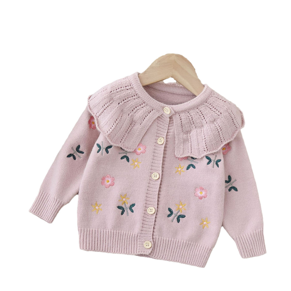 Girls' cardigan sweater,  autumn/winter new collection, kids' knitted outerwear, baby all-over embroidered top - dropshipping available