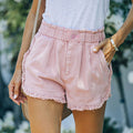 Factory direct sales fashion cross-border independent station new arrival  raw edge lace denim elastic waist shorts  trend