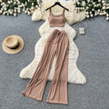Korean style commute-friendly slim-fit tank top & high-waisted wide-leg pants set - women's summer minimalist casual slimming draped two-piece outfit