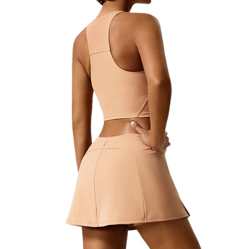 eco-friendly fabric sports skirt with built-in bra, compression yoga skirt, outdoor golf fitness tennis set
