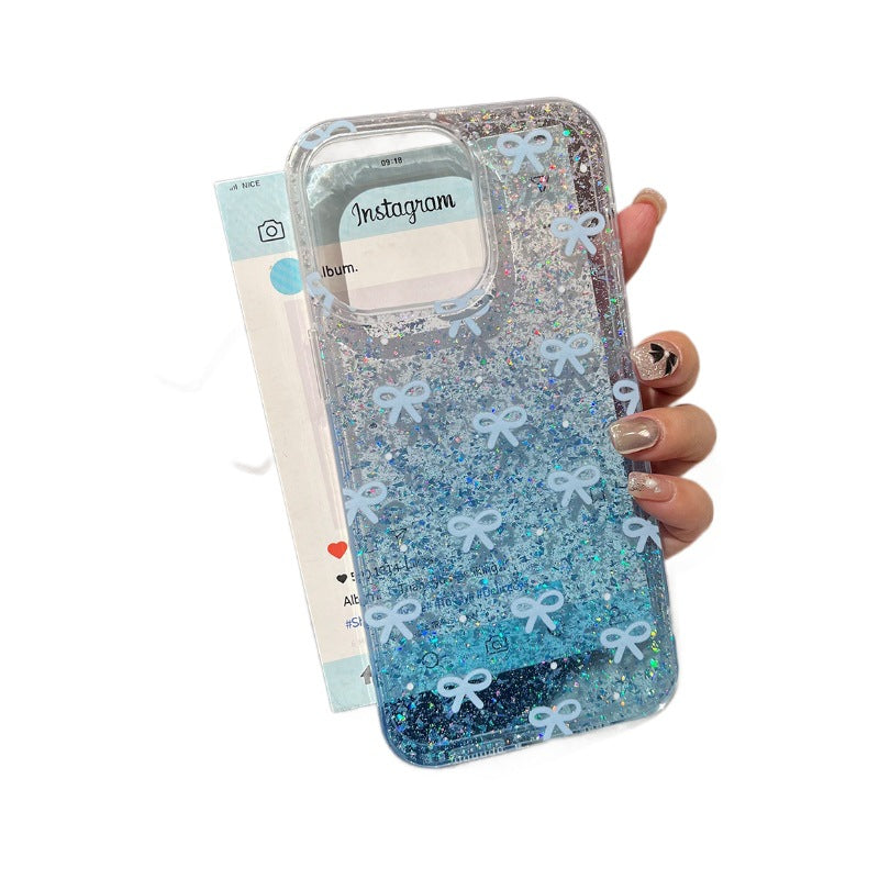 Glue glitter powder suitable for iphone16promax simple bow mobile phone case apple 12 large hole protective cover 15