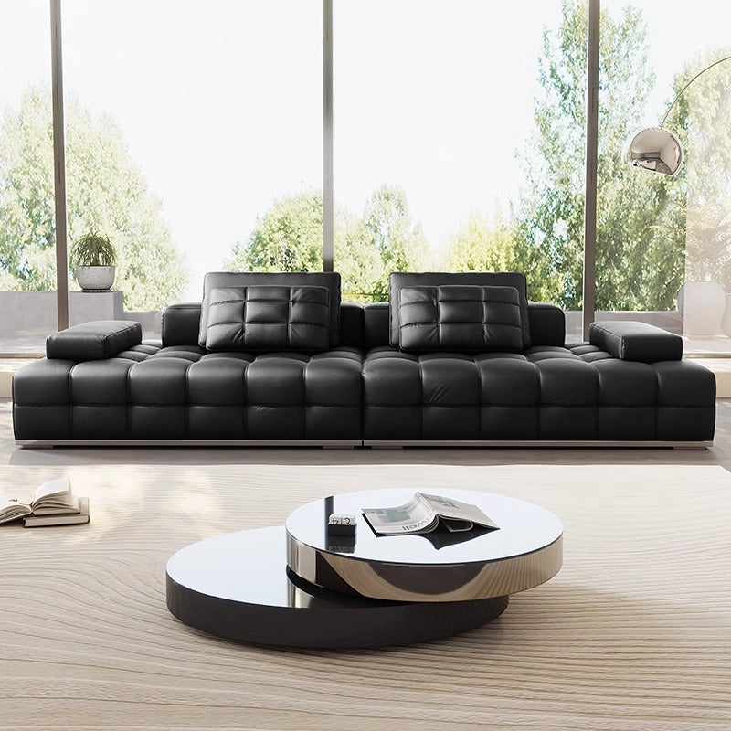 Lawrence straight leather sofa italian normcore living room large apartment house designer black leather sofa