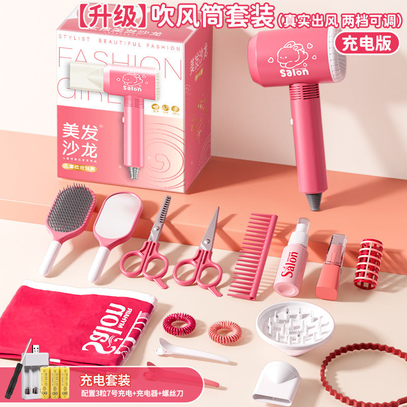 Kids' hair salon playset - realistic pretend play kit with hairdressing tools, comb, straightener, curling iron - perfect birthday gift for girls