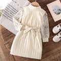 new cross-border girls' dress: european & american style, textured fabric with lace trim